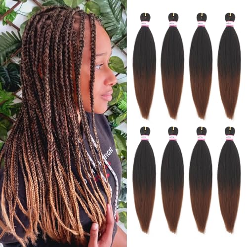 Dorsanee Braiding Hair Pre Stretched 18 Inch 8 Packs Ombre Brown Braiding Hair Extensions for Crochet Box Braids Twists Locs Hair Soft Yaki Texture Hot Water Setting (18inch,1B/30)