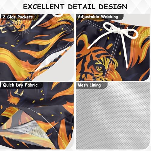 Pigsaly Boys Swim Trunks Flaming Tiger Fires Boys Board Shorts Swimsuit Swimwear Summer Bathing Suit XS Multicolor3