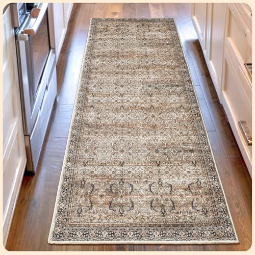 Istana R02-2X6-OC Hallway Runner Rug 2X6 - Olive/Charcoal Kitchen Rugs Non Slip Washable -Silk'S Soft Touch Carpet Runner cover