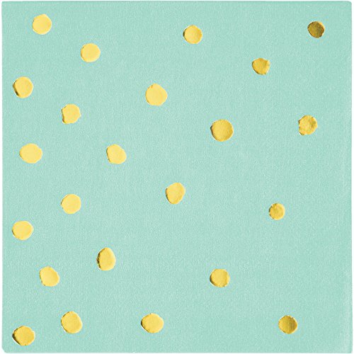 Creative Converting Mint Green with Gold Polkadots Beverage Napkins - 16pcs