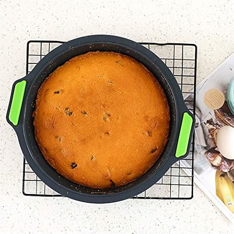 CHAWHO Non Stick Round Cake Tin/Silicone Cake Moulds with Textured Grips, 2" Deep Pie Tin with Wavy Line Design, 26.5 cm/10 inch,Black Cover