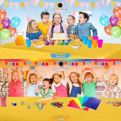 Image of Grandipity 24 Pack Premium Disposable Plastic Tablecloth 54 Inch. x 108 Inch. Decorative Rectangle Table Cover - Yellow