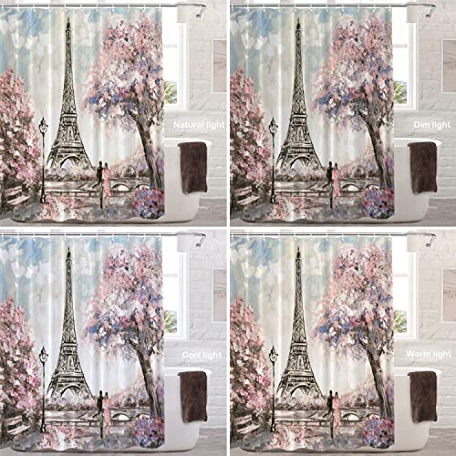Batmerry Vacation in Europe Decor Shower Curtain,Street View of Paris Eiffel Tower Bathroom Decor Polyester Fiber Plastic Rings Quick-Drying Waterproof for Bathtubs/Bathroom - Image 4