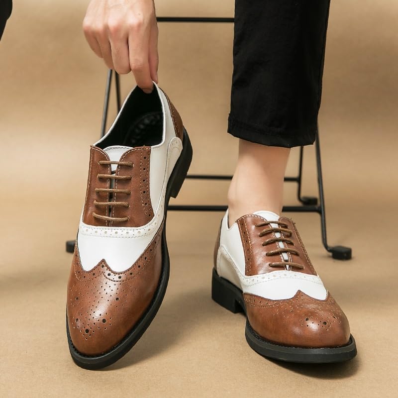 Spring Breathable Comfortable Walking Shoes British Style Classic Business Dress Leather Shoes Casual Lace-up Brogue Oxford(Brown,10.5)2