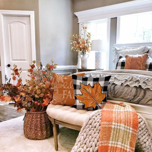 GEEORY Fall Pillow Covers 18x18 Set of 4 Buffalo Check Pumpkin Home Decor