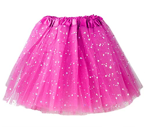 Image of Kid Girl I Love 80s T-Shirt 1980s Star Sequin Tutu Skirt with Neon Necklace Bow Headband Hair Clip Set (7 /8, Hot Pink)