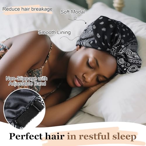 Image of Ababalaya Satin Lined Beanies for Women Chemo Headwear Silky Lined Cotton Sleeping Cap