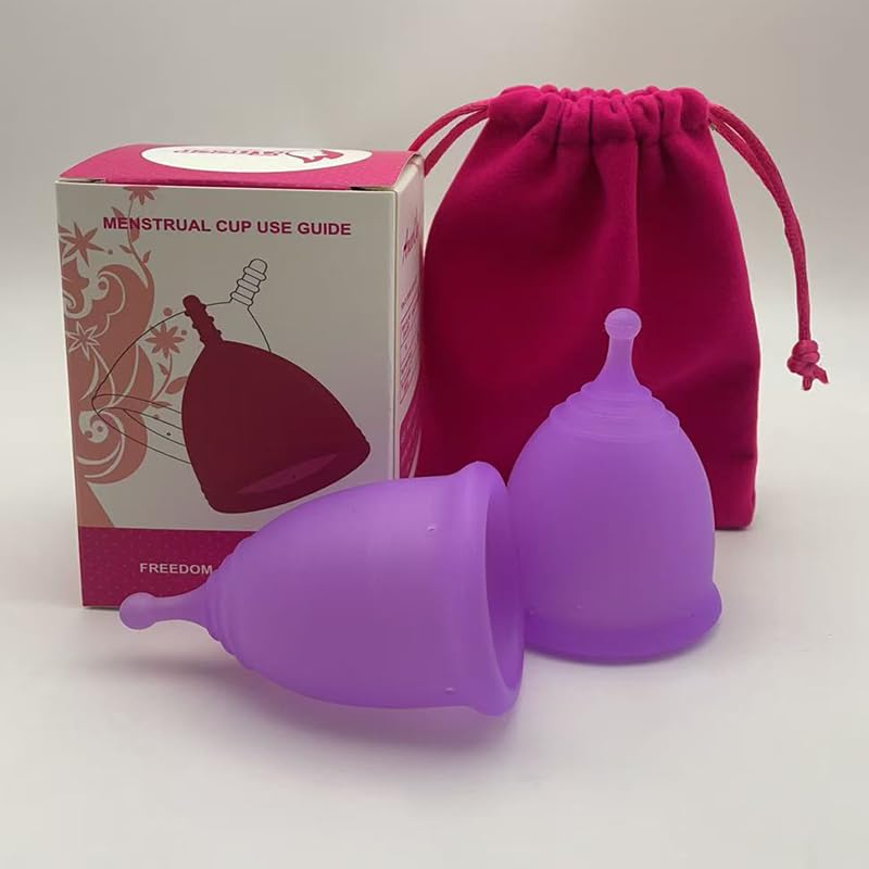 Copas menstruales reutilizables (tamaño opcional), copas menstruales, alto flujo y bajo flujo, productos de higiene femenina (morado (2 piezas), S (código))