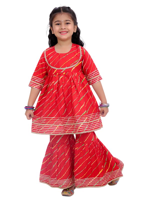 Image of LITTLE GINNIE Girls Kurta Sharara Set | Traditional Ethnic Wear for Kids