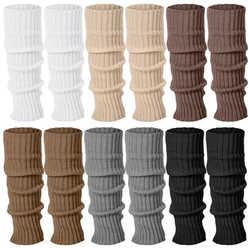 Sintege 6 Pairs Kawaii Leg Warmers Japanese Style Knitted Loose Socks Leg Warmers for Girls Women Lolita Costume School(Maillard Color)