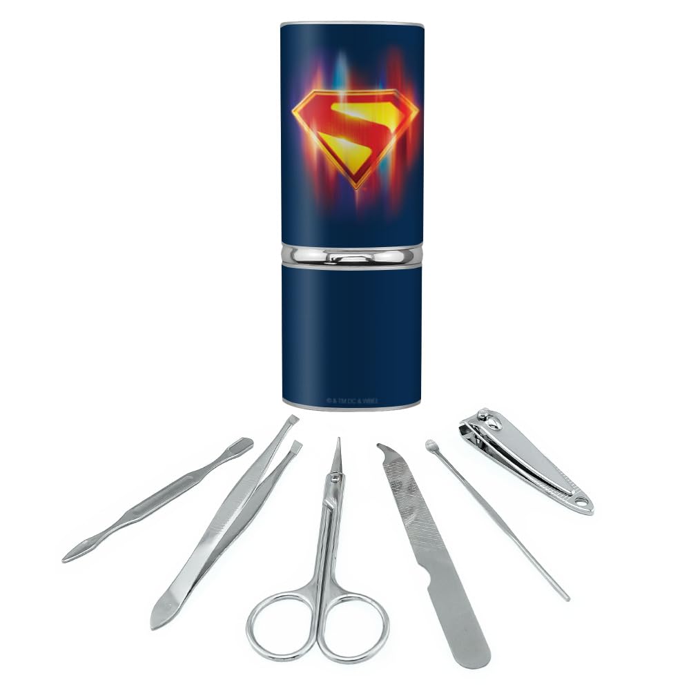 GRAPHICS & MORE Superman 2025 Glowing Shield Stainless Steel Manicure Pedicure Grooming Beauty Care Travel Kit