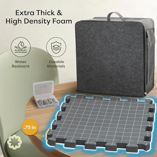 Image of Unordinary Granny Crochet Blocking Board Set - 9 Extra Thick Interlocking Mats with Grid, 150 T-Pins, Felt Storage Bag and Cotton Pouch - Blocking Board for Knitting, Crochet & Other Craft Projects