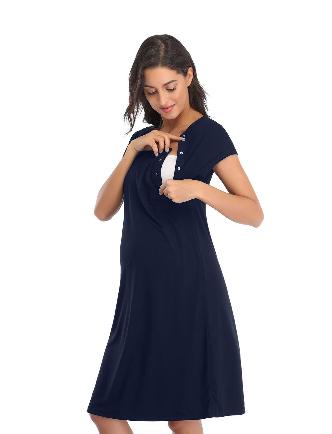 Damen Umstands-Nachthemd 3-in-1 Lieferung Arbeit Stillnachthemd Krankenhauskleid Nachtwäsche zum Stillen