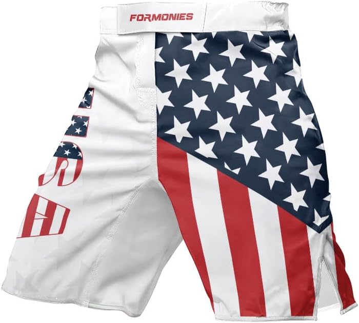 FORMONIES Men’s Compression Fight Shorts – Patriot Training Shorts for MMA, Jiu Jitsu, Kickboxing, Gym Workouts
