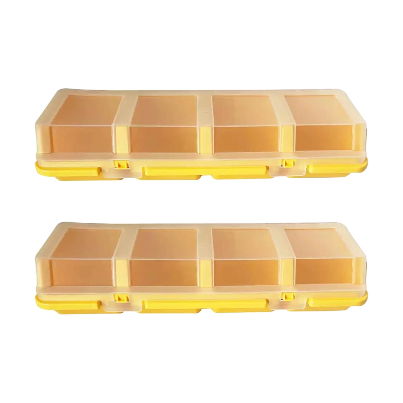 Jiapika Yellow Tool Drawer Parts Organizer 2 Pack, Narrow 4 Compartment Hardware Case With Translucent Cover For Screws And Fixings Small Component Organizer Fastener Case Hardware Sorter Drawer Parts Tray Workshop