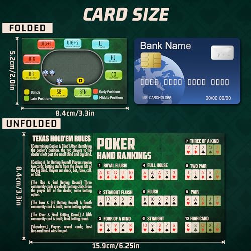 RUNNING HOT Pack of 5 Tri-Fold Poker Cheat Sheets Cards, Texas Hold\'em Starter Kit Hand Rankings, Table Positions, Starting Hands & Rules | Quick Reference Guide for Beginners & Pros (5) - Thumbnail 2