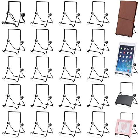 Kenning 24 Pieces Adjustable Easel Stand 5.5" x 7.1" Wire Display Stand Plate Holder Foldable Picture Frame Stand, Wire Display Stand for Photo Plate Book Cookbook Tabletop Art, Black Cover