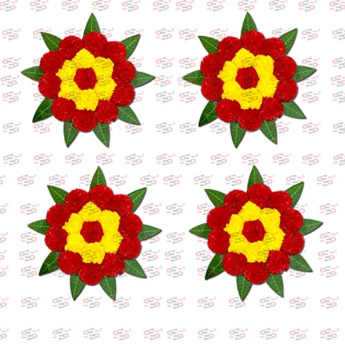 Image of S2S Mango Leaves And Flowers Decoration At Home | Easy Simple Backdrop Red Yellow Flowers Pack Of 4 Pcs, 50 Cm