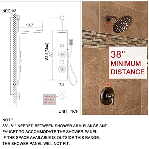 Rovogo Retrofit Shower Panel With Led Rain Shower, 2 Body Jets And Handheld, Easy Connect Shower Tower Column With Temperature Display, Black #TOP6
