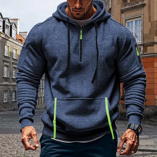 Quarter Zip Tactical Hoodies for Men Vintage Casual Fleece Lined Cargo Hooded Sweatshirts Thick Warm Winter Pullover2