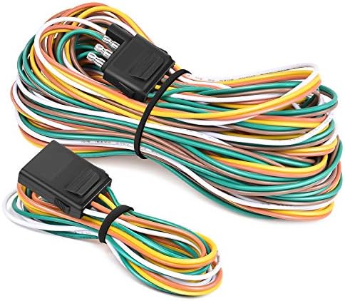 Nilight - 10039W 4 Pin Flat Trailer Wiring Harness Kit 18AWG 25Feet Male 4Feet Female Wishbone-Style Wiring Harness Extension kit for Utility Boat Trailer Lights
