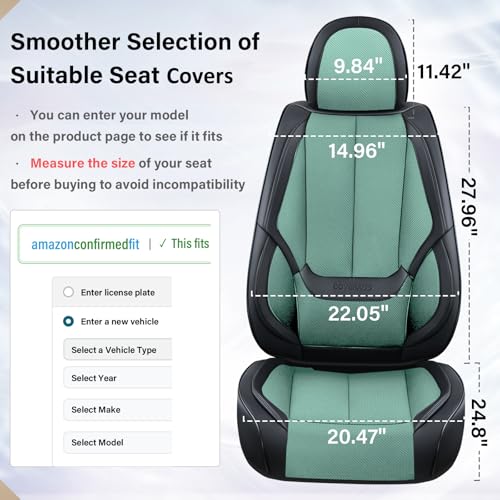 Image of Coverado Seat Covers Full Set, Car Seat Covers Front Seat and Back Seat, Fabric&Leather Car Seat Protectors, Universal Seat Covers for Cars, Compatible with Most Cars, Green