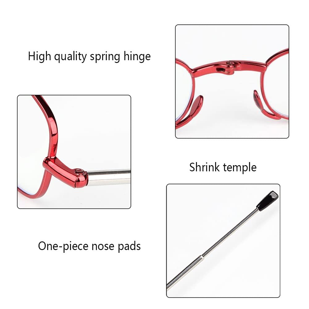 Składane Kompaktowe Okulary, Anti Blue Light Okulary do Czytania, Okulary dla Mężczyzn Kobiet (Color : Rouge, Size : 1.5)