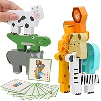 GSrenyu Wooden Animal Stacking Toys for Boys Girls Present, Stacking Building Blocks Toys for Infants Age 3 Birthday Present for 3 Year Old Above Boys Girls