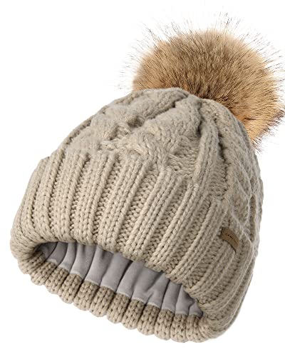 Camptrace Winter Hats for Women Chunky Knit Beanie Hat Trendy Cute Warm Skull Ski Cap Pom Pom Beanie
