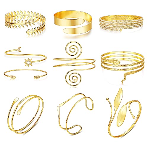 Suprsparkle 10PCS Suprsparkle 9-10PCS Upper Arm Cuff Arm Bands For Women Gold Adjustable Upper Arm Cuff Bracelets Boho Armband Bangle Jewelryâ€¦