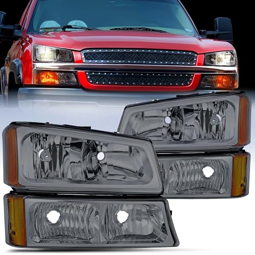 Image of Nilight Headlight Assembly for 2003 2004 2005 2006 Chevy Silverado Avalanche 1500 1500HD 2500 2500HD 3500 Chevrolet Pickup Replacement Headlamp Housing Bumper Lamp Set