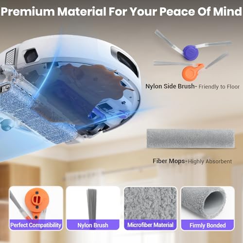 Image of 21 Pack Replacement Accessories Parts for Narwal Flow Replacement Parts Compatible with Narwal Flow Robotic Vacuum Parts with 2 Roller Brush,2 Mops,4 HEAP,6 Dust Bags,6 Side Brushes,1 Brush