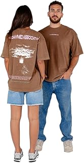 تيشيرت بتصميم واسع ومعالج بالغسل الحمضي للجنسين بتصميم عبارة Damned Association من ان يور شو
