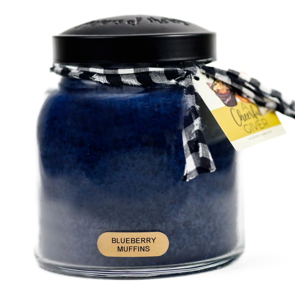 Blueberry Muffins - 34oz Papa Scented Candle Jar with Lid - Keepers of the Light - 155 Hours of Burn Time, Gift for Women, Blue