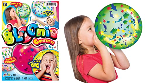 JA-RU Bloonies Jumbo Inflatable Confetti Ball – Plastic Bubbles with Straw (4 Pack Assorted) Colorful Plastic Balloons with Confetti Inside for Kids. Old School Toys. Party Favors. 4231-4p