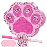 WERNNSAI Hundepfoten Pinata – 31,6 x 41,5 x 7,5 cm Rosa Welpenpfoten Piñata mit Stock Augenmaske Zugschnur Haustier Geburtstagsdekoration Haustierparty Jubiläumszubehör Partyspiel