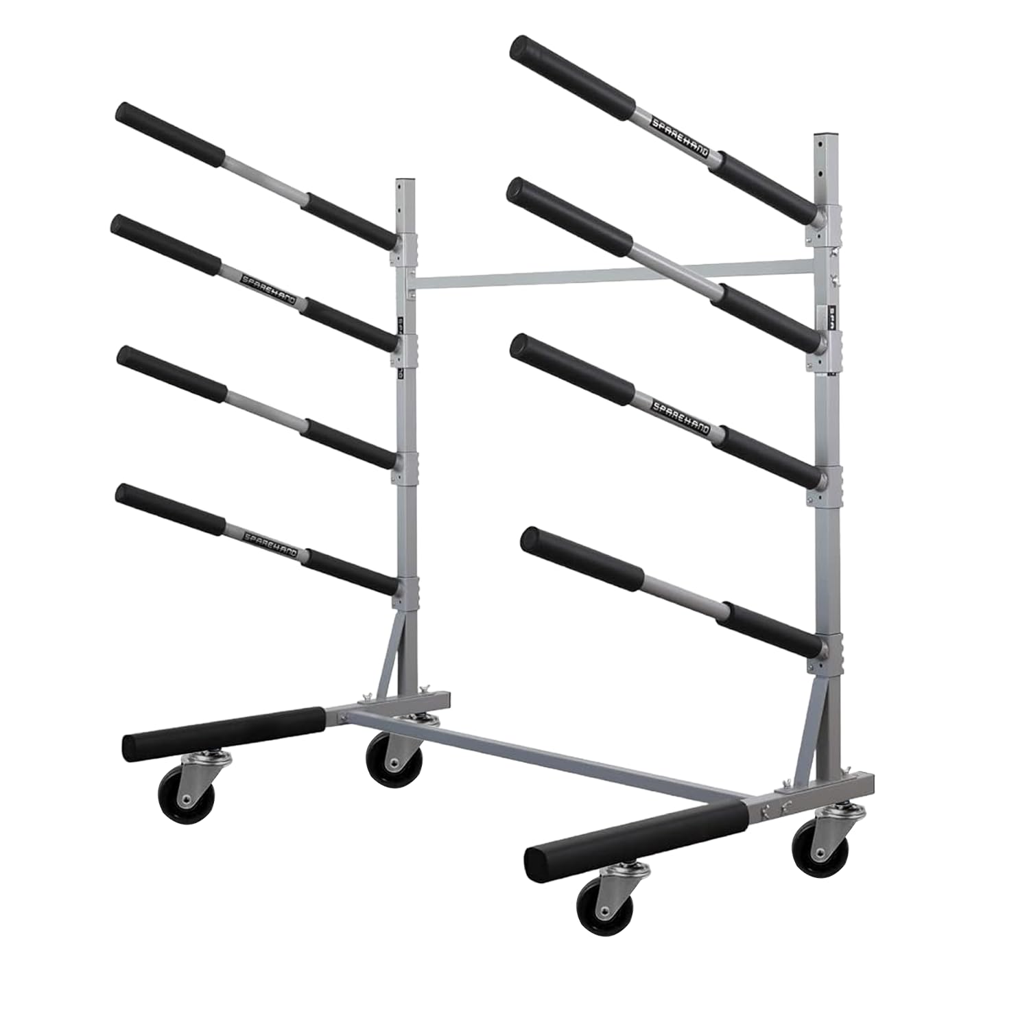 SPAREHAND Freestanding 4+1 Tier Paddle Board Storage Rack - TL-4011C Freestanding SUP Organizer with Caster Wheels - Adjustable Cradle Arms Assembly – Suitable for Indoor & Outdoor Display, Salty Grey