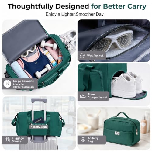 Image of FIORETTO Women's Gym Duffle Bag with Shoes Compartment, 30L Capacity, Ideal for Travel, Gym, Sports, Duffel, Weekender