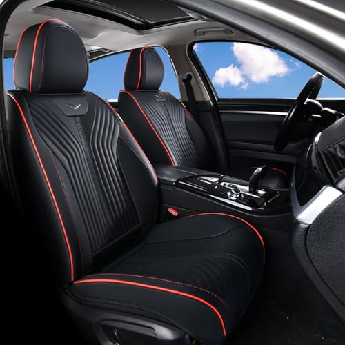 Image of FLORICH Automotive Seat Covers Front Seats Leather Car Seat Cover Waterproof Breathable Car Seat Cushion Protector Universal Fit for Most Cars Trucks SUV, Black&Red Line