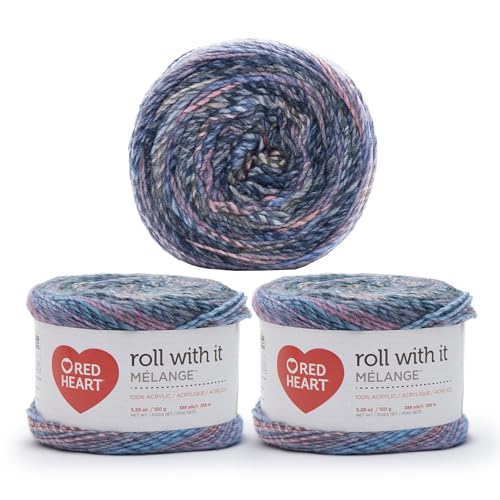 Image of Red Heart Roll with It Melange Tabloid Yarn - 3 Pack of 150g /5.3oz - Acrylic - 4 Medium (Worsted) - 389 Yards - Knitting /Crochet