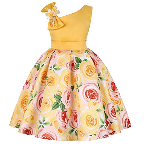 2-9T Girls Kids Striped Floral Ruffles Flower Dress Ball Gown Party Formal Dresses