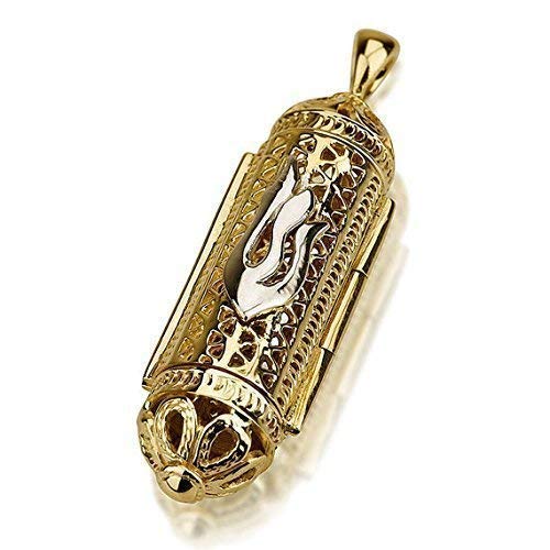 Baltinester Jewelry, Jewish Jewelry Pendant, Filigree Mezuzah Locket Pendant, 14k Gold, Elegantly Gift Packaged, Size 1.37 x 0.43 Inch
