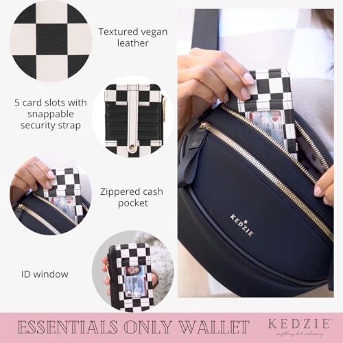 Image of KEDZIE Essentials Only Women's Zippered Wallet in Vegan Leather Small Card Holder Wallet Exterior ID Window - Later Skater