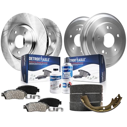 Image of Detroit Axle - Brake Kit for 2006-2011 Honda Civic | Front Disc Brake Rotors Ceramic Brake Pads and Rear Brake Drums Brake Shoes 2007 2008 2009 2010 Replacement