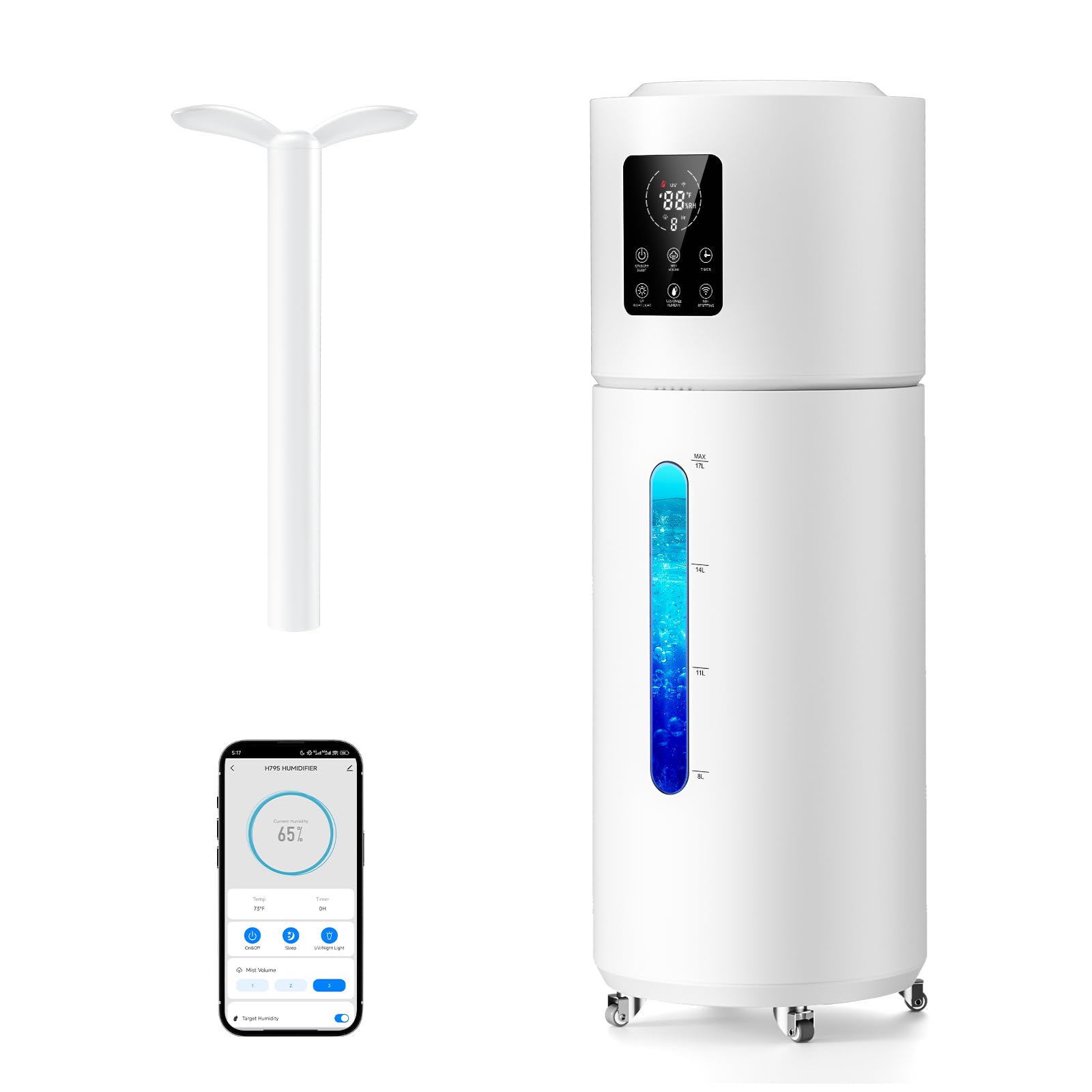 Photo 1 of 17L/4.5Gal Smart Humidifier Large Room, 120H Cool Mist Humidifiers for Bedroom up to 1800 sq ft with App & Remote, Extension Tube, Aroma Box, 8H Timer, Night Light & Top Fill for Home, Office & Plants