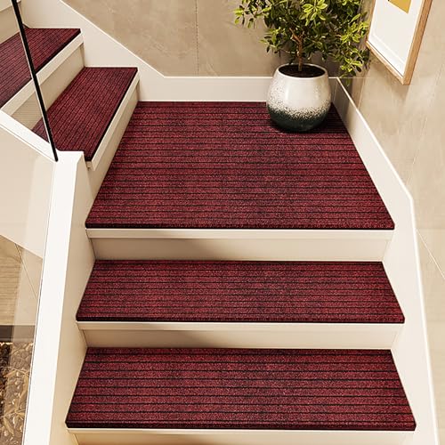 Alfombrilla de escalera interior para peldaños de madera decorando zonas de paso con estilo rojo 3