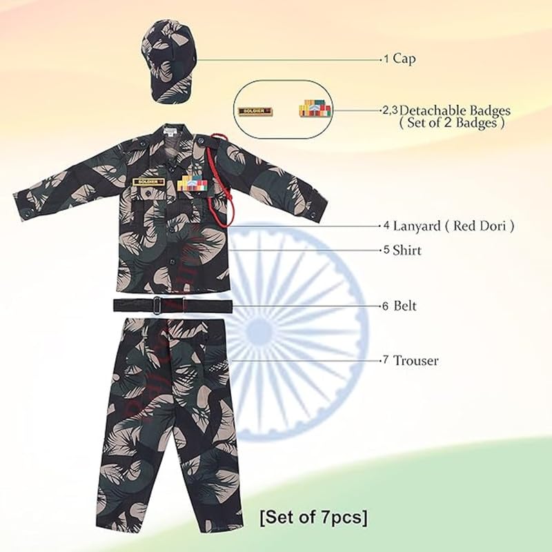 Image of Army Dress for Kids | Indian Military Soldier Fancy Dress Costume | Polyester Fabric | Army Uniform for Boys & Girls | School Fancy Dress, Role Play, Independence Day & Republic Day