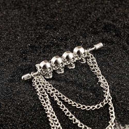 Retro Skull Suit Pin with Double Hanging Chains Brooch Collar Lapel Pin for Men Shirt Suit Tuxedo Tie Punk Coat Stud Badge Brooch Tassel Suit Accessories Jewelry Pin Clips3