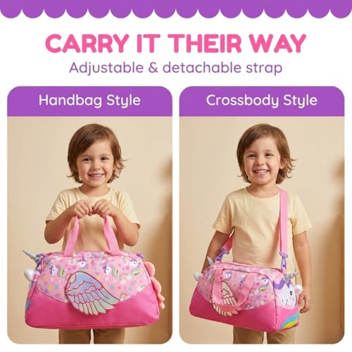 Image of Kids 3D Print Duffel Bag - Boys Travel, School & Sports Bag (Unicorn Pink)