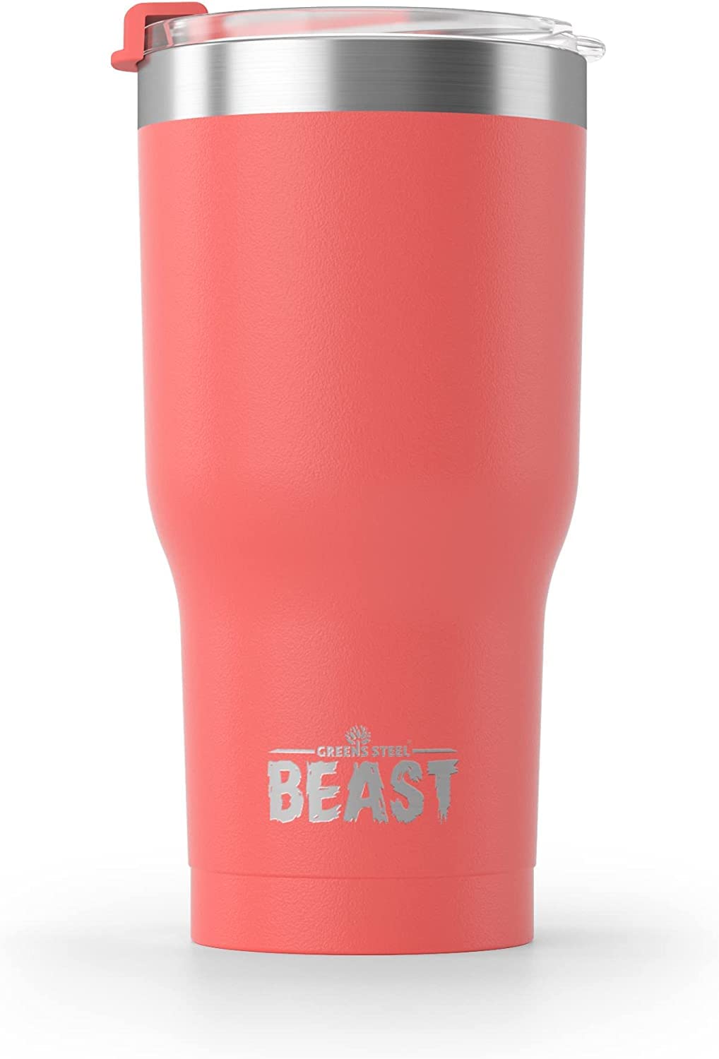 Greens Steel Beast Tumbler – 550 ml (20 oz), Coral | Vaso de acero inoxidable reutilizable con aislamiento al vacío | con 2 pajitas y cepillo de limpieza | Termo de viaje de doble pared — view 2